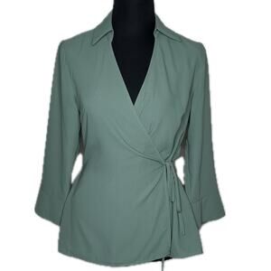 Montgomery Post Women’s Mock Wrap Polyester Blouse Sage Green | Size Small